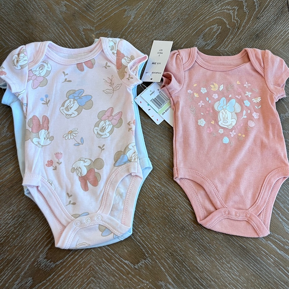 Disney Baby Pink and White Onesies 3 Pack